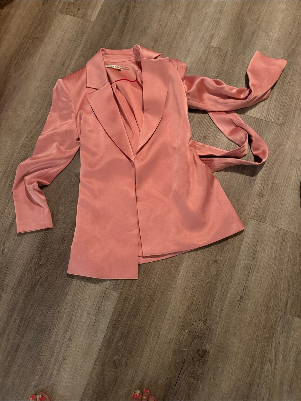 Alice + Olivia Coral Pink Satin Blazer with Lapel